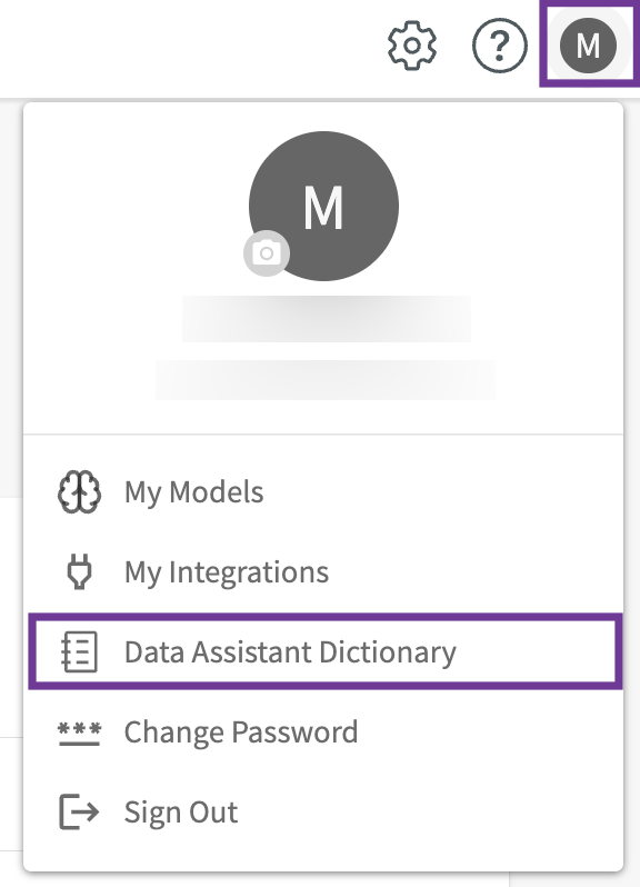 Data Assistant Dictionary