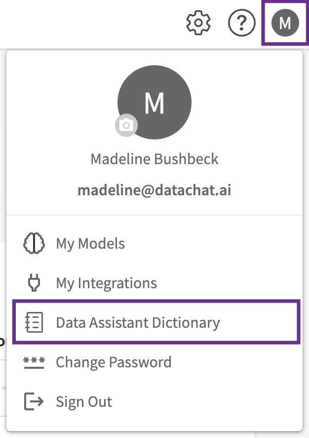 Data Assistant Dictionary