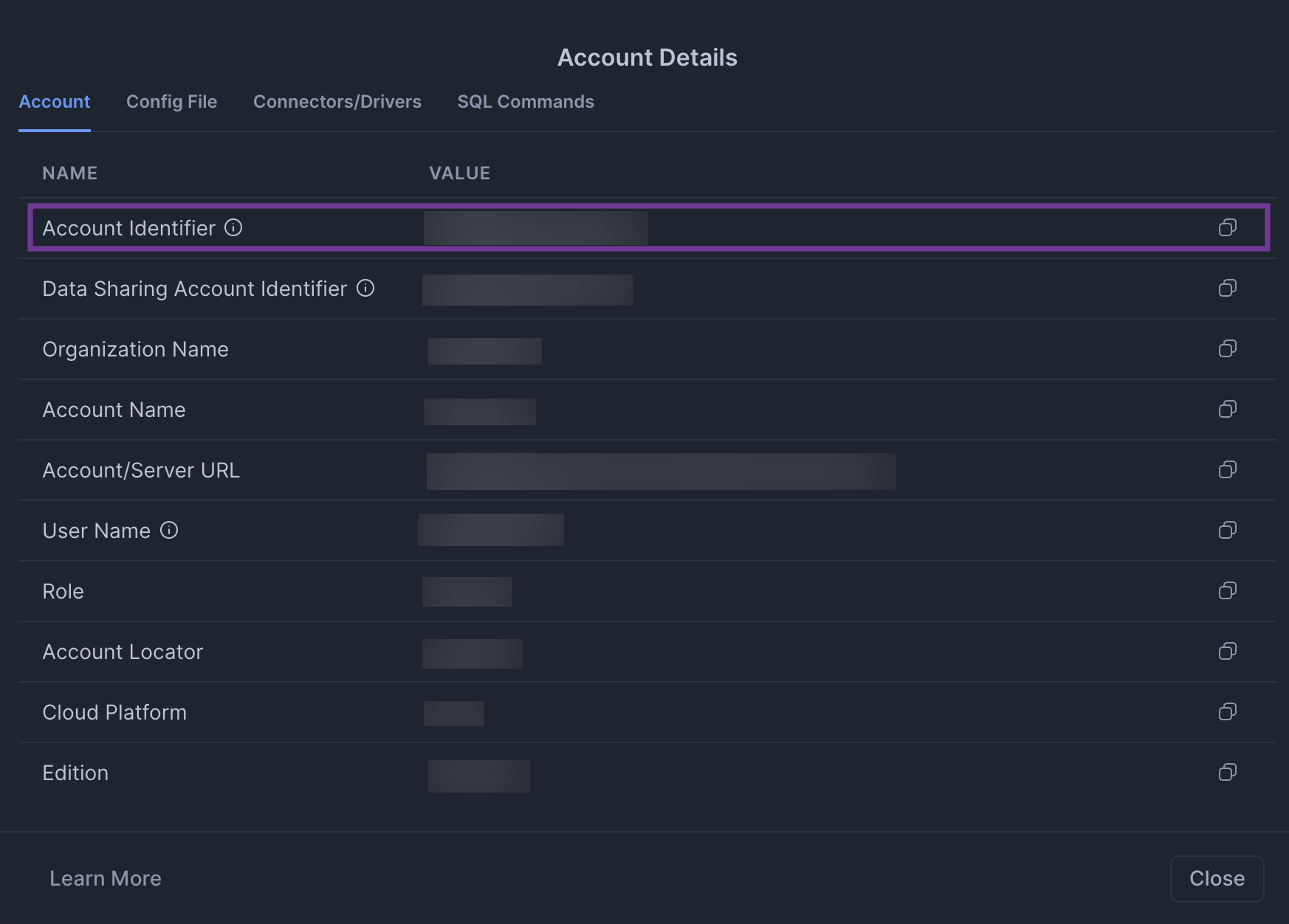 snowflake account details 2